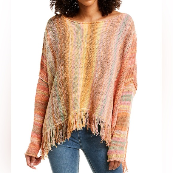 Free People Sweaters - FREE PEOPLE  MULTICOLOR FRINGE KNIT PULLOVER SWEATER WOMEN’S SIZE XS (OVERSIZED)